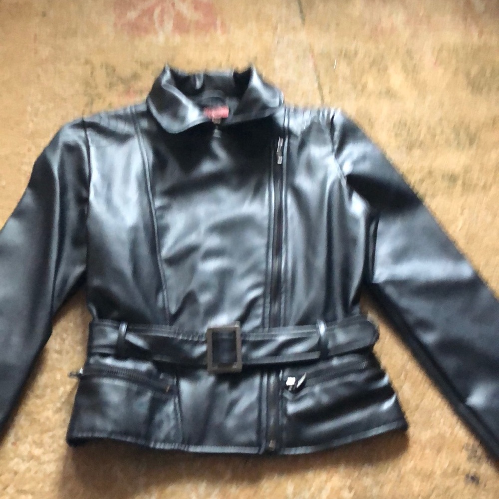 Faux leather jacket with belt